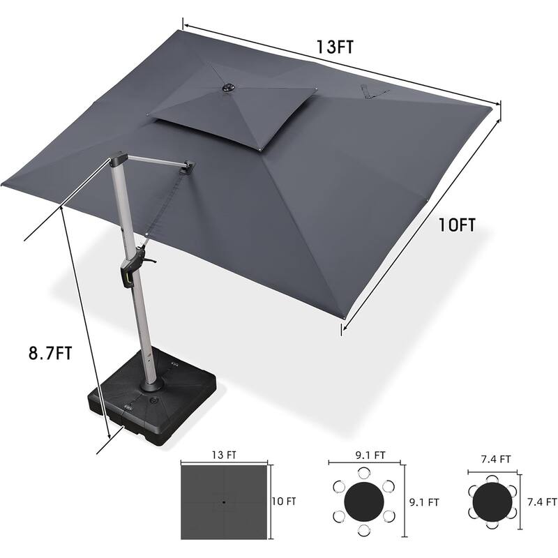 PURPLE LEAF Double Top 9x11/10x12/10x13ft Rectangle Umbrella Large Cantilever Outdoor Classic Umbrella with Base