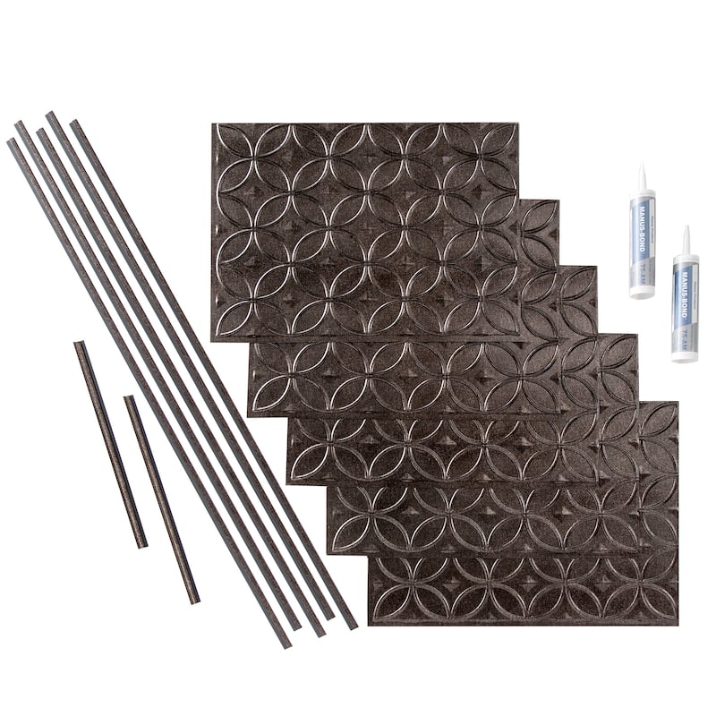 FASÄDE Rings Decorative Vinyl Backsplash Panel - 15 Sq Ft Kit - Smoked Pewter