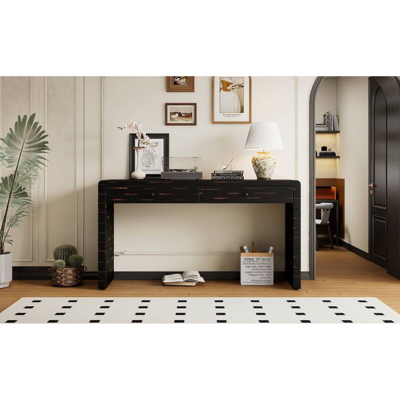 Wooden Entryway Table with 2 Drawers - Distressed Black
