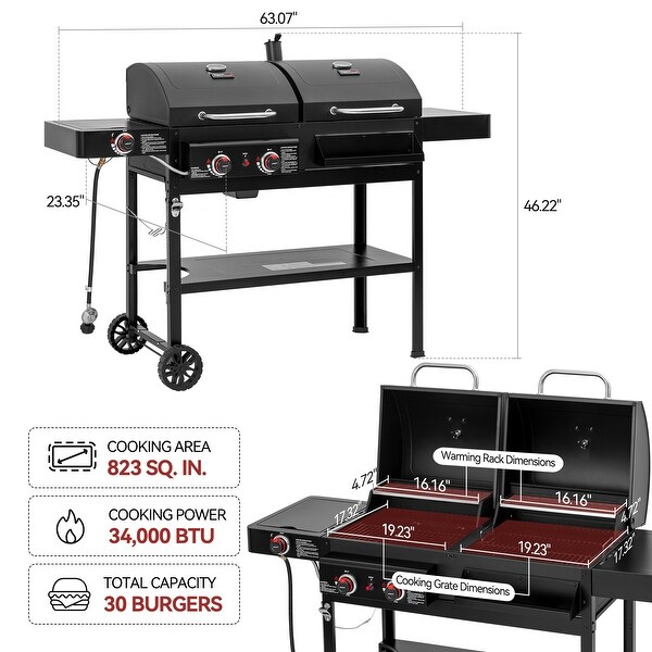 Royal Gourmet ZH3005 2-Burner Gas and Charcoal Combo Grill with