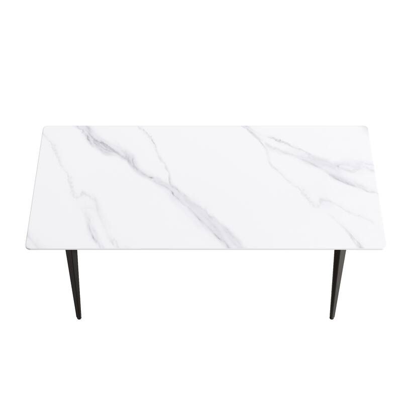 70.87" modern artificial stone white straight edge black metal leg dining table-can accommodate 6-8 people