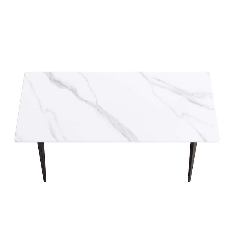 71" Modern Simply Marble Dining Table, Rectangular Sintered Stone Top and Carbon Steel legs