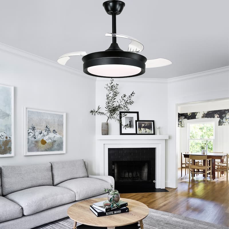 Bella Depot 36" Modern Retractable Ceiling Fan with Dimmable Led Light and Remote, 6-Speed Reversible DC Motor