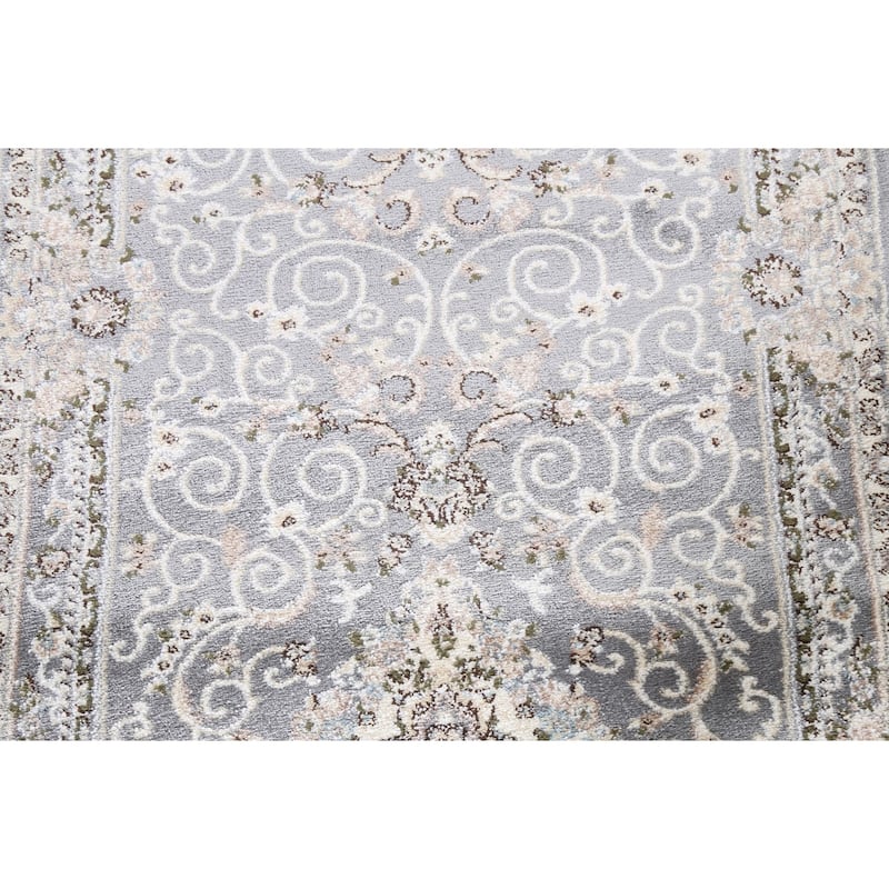 Grey Floral Medallion Transitional Turkish Rug Oriental Carpet