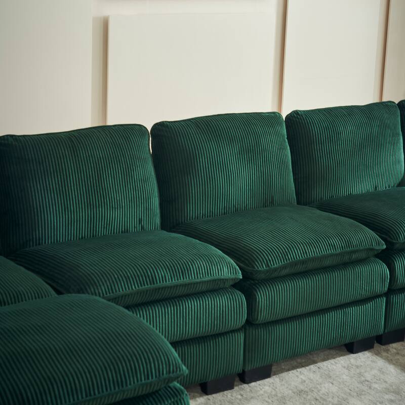 Corduroy Upholstered U-shaped Chaise Sectional Sofa Modular Sleeper Sofa Bed Deep Seat Couch with Ottoman and Pillows