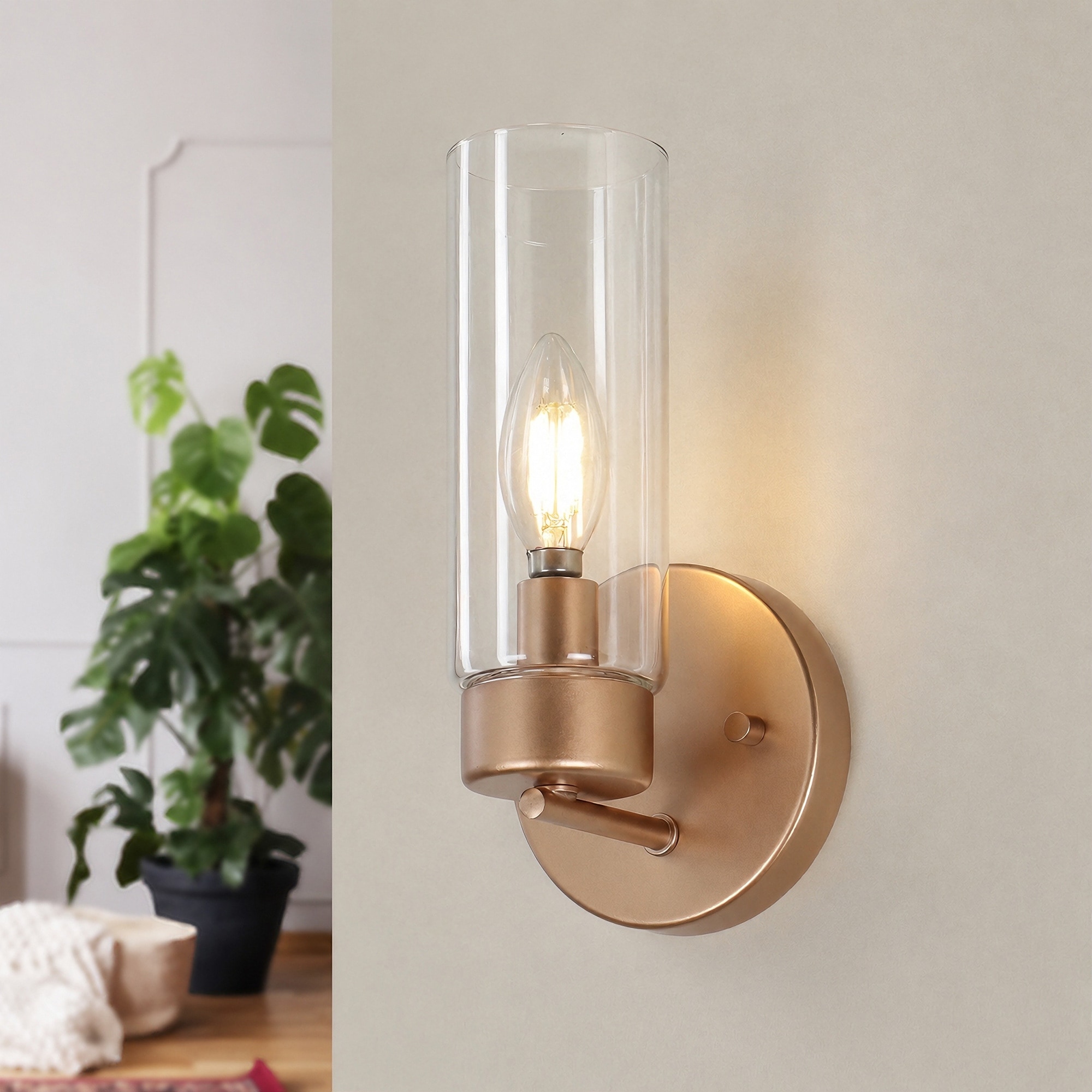 LNC Modern Farmhouse Clear Glass Wall Sconce Black Gold Silver Bathroom Vanity Lighting - W 4.7" x H 9.6" x D 4.5"