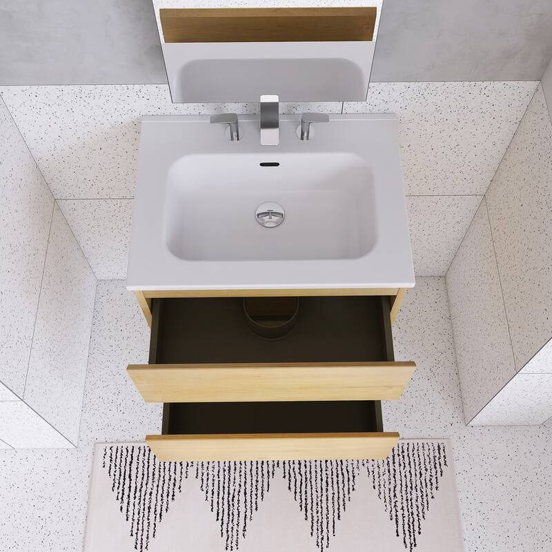Floating Integrated Bathroom Vanity with Ceramic Sink, Three Faucet Holes
