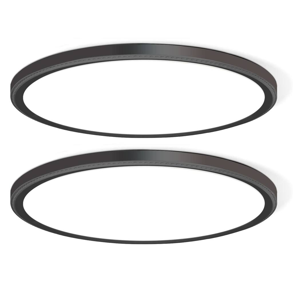 LED Flush Mount Ceiling Light, Super Slim 16 inch LED Ceiling Light, 5000K LED Ceiling Light (Black, Two Pack)