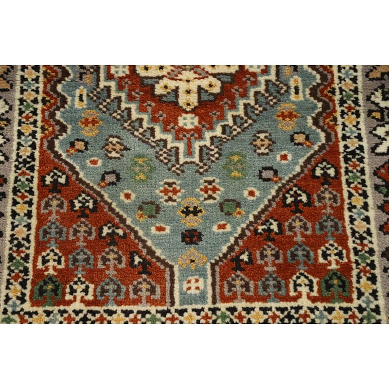 Hand Knotted Oriental 100% Wool Carpet Traditional Geometric Navy Blue & Blues Viss Runner Rug - 8' 0'' X 2' 7''