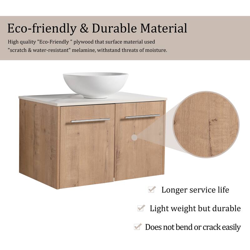 Beingnext 24"/30" Single Bathroom Vanity with Sink, Floating Bathroom Vanity with 2 Soft Close Doors