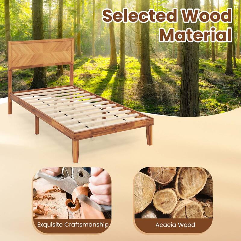 Gymax Twin/Full/Queen Size Bed Frame w/Headboard Wooden Slats Support