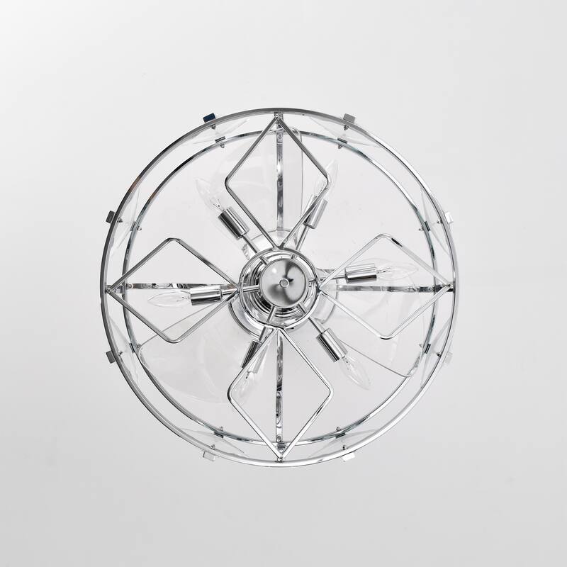 Dalya Bravo Crystal Style Ceiling Fandelier 25 Inch Chrome Polish finish 6 Light with Remote