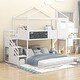 preview thumbnail 2 of 8, Twin Over Full House Bunk Bed w/Storage Staircase & Blackboard, White