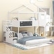 preview thumbnail 1 of 18, Twin over Full House Bunk Bed with Storage Staircase & Doodle Blackboard, Solid Wood Slats Support, Perfect for Kids' Bedroom Cream White