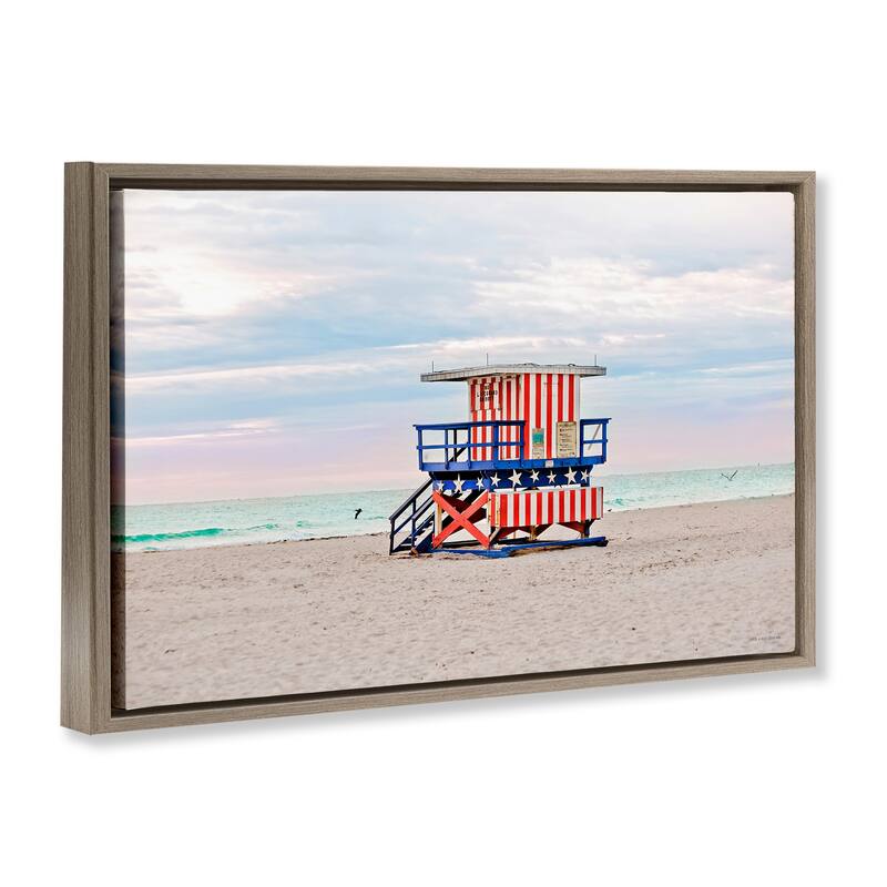 Stupell Patriotic Lifeguard Hut Framed Floater Canvas Wall Art Design By Seven Trees Design