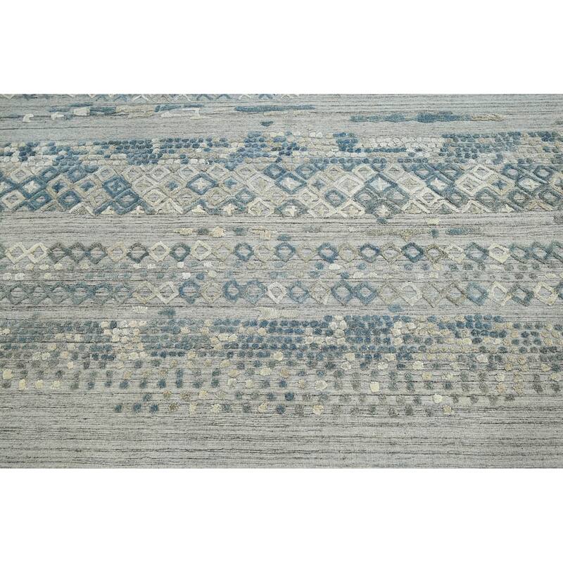 Hand Knotted Textured Gray,Blue Tibetan Wool Modern Oriental Area Rug - 6' x 8' 11''