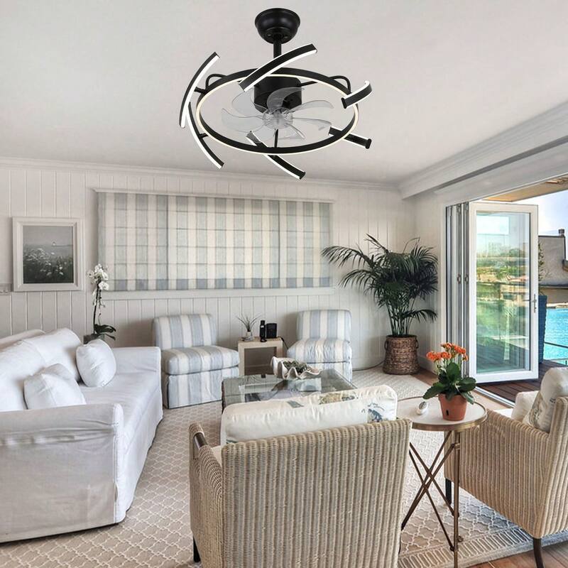 Cusp Barn 24-Inch Dimmable LED 6-DIY Shape Smart Ceiling Fan With Light, 6-Speed Reversible Ceiling Fan Light With Remote