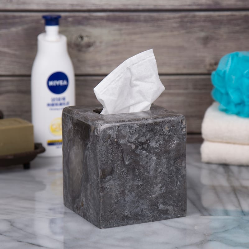 Creative Home Charcoal Marble Square Tissue Box Holder, Tissue Paper Cover - Dark Gray - 5.2" x 5.2" x 5.5 H