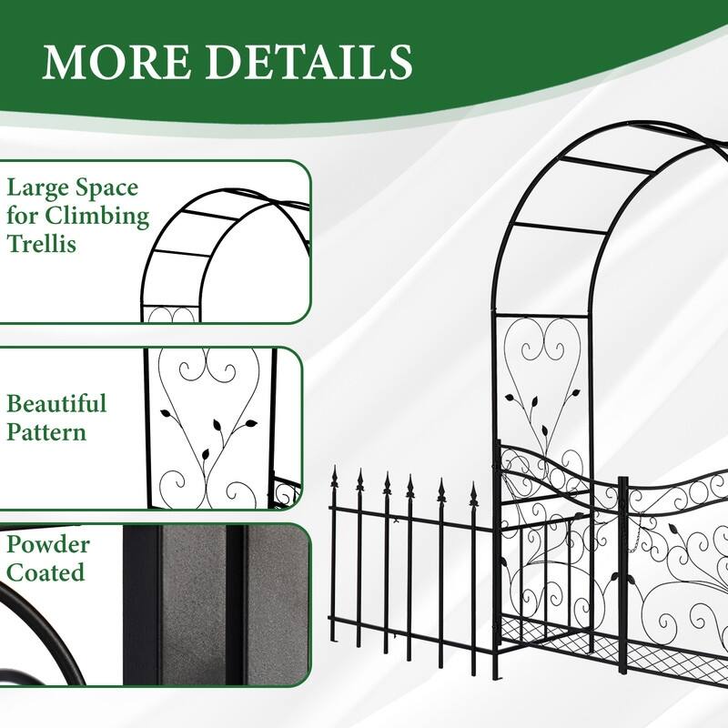 7.2 FT Metal Outdoor Arbor with Gates and Fences