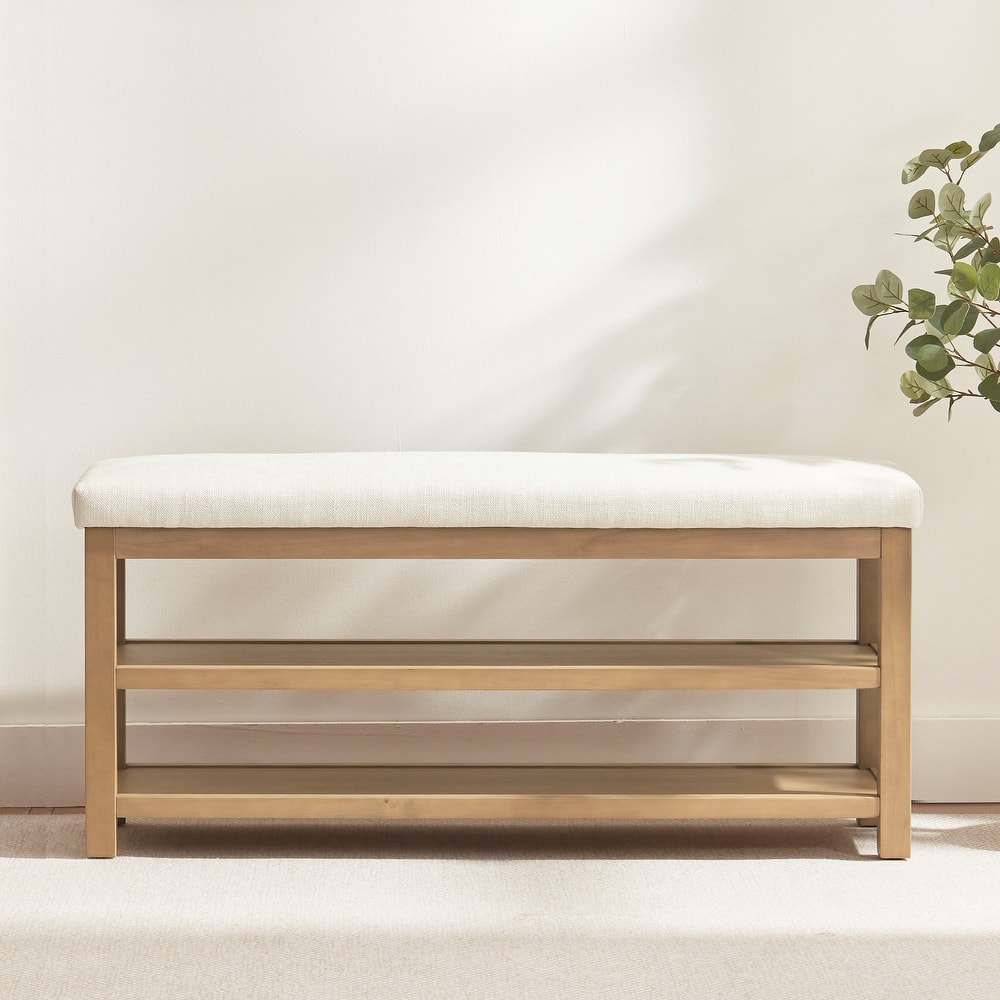 HUIMO Multi-Functional Solid Wood Bench with Storage Shelves 46in/39in/31in