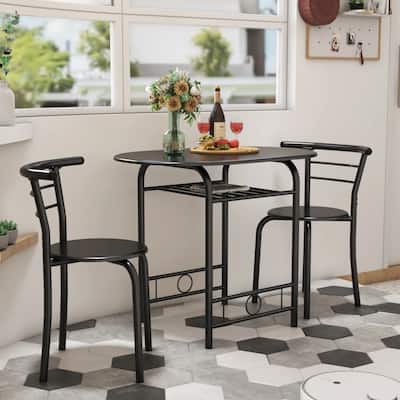 Furniwell 3 PC Dining set Small Dining Table Wood and Metal for Living Room Dining Room Kitchen