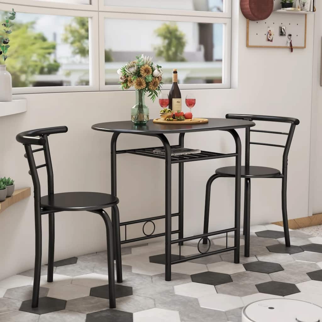 Furniwell 3 PC Dining set Small Dining Table Wood and Metal for Living Room Dining Room Kitchen