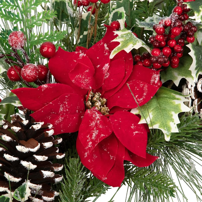 Poinsettia and Pinecone Mixed Pine Artificial Christmas Wreath - 30" - Unlit