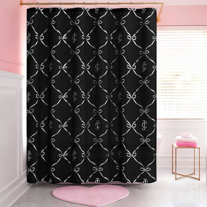 Juicy Couture 13-Piece Shower Curtain and Hooks Set - Black Ballerina Bows