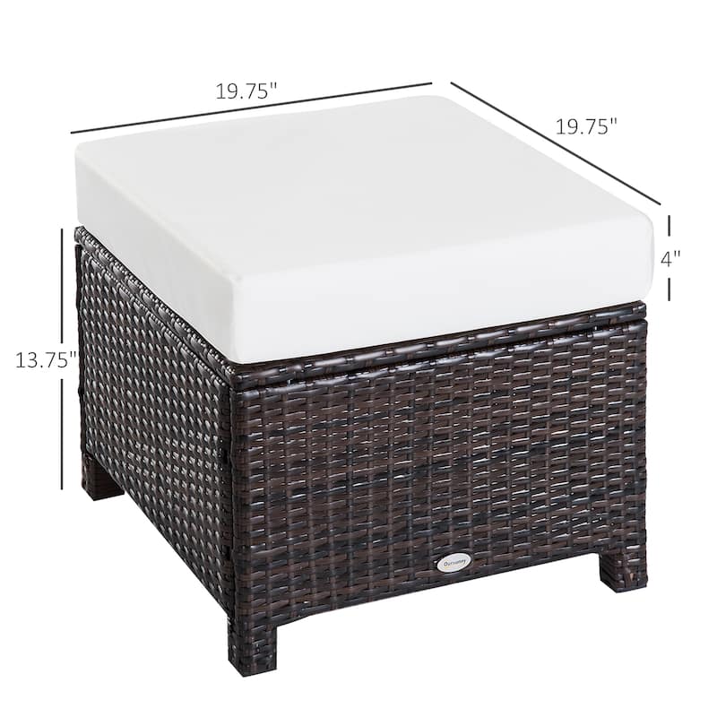 Outsunny Square PE Wicker Outdoor Ottoman with Removable Cushion