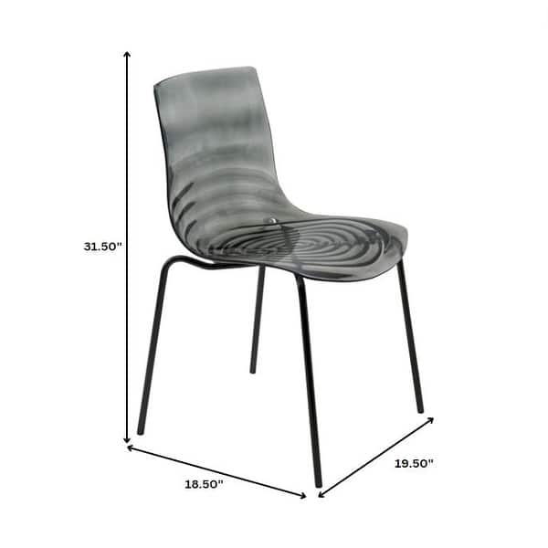 dimension image slide 4 of 5, Astor Modern Minimalist Transparent Dining Chair with Black Metal Legs and Ripple Design Accent Side Chair for Indoor & Outdoor