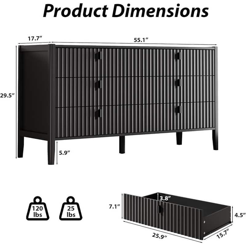 Modern Dresser, Fluted Wood Chest with Deep Drawers for Bedroom, Living Room