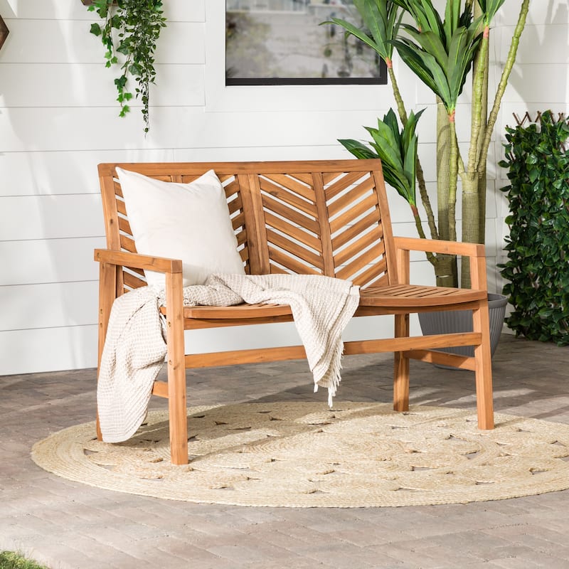 Walker Edison Acacia Wood Outdoor Chevron Love Seat