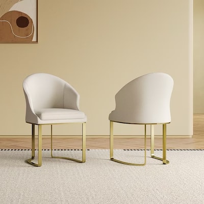 2 Piece PU Leather Kitchen Dining Chair with Backrest, Cushion, Gold Steel Legs for Dining Room Kitchen Living Room Bedroom