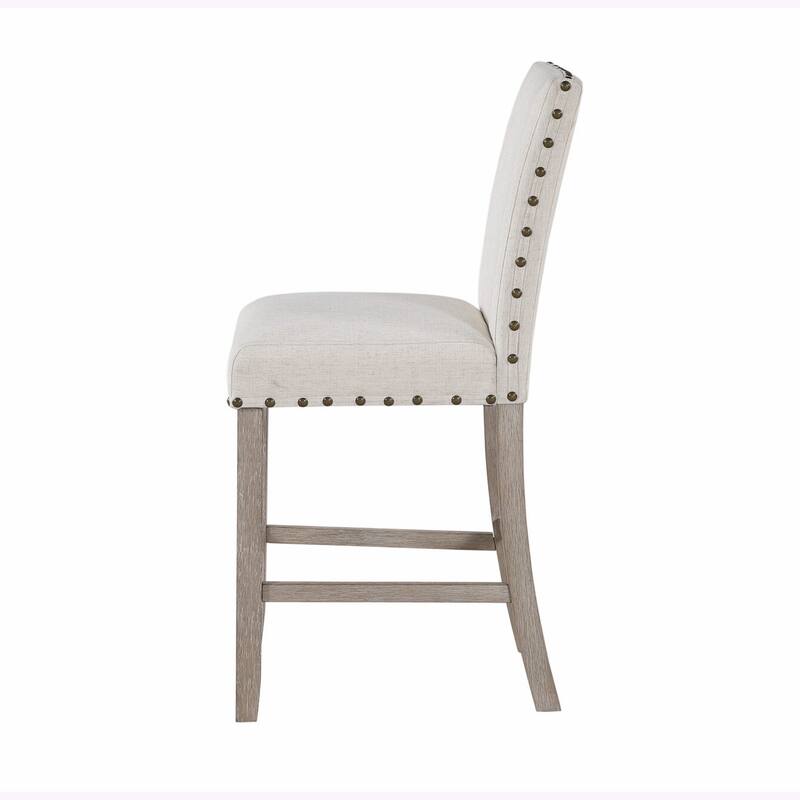 HomeRoots 26" White and Natural Wood and Fabric Counter Height Bar Chair