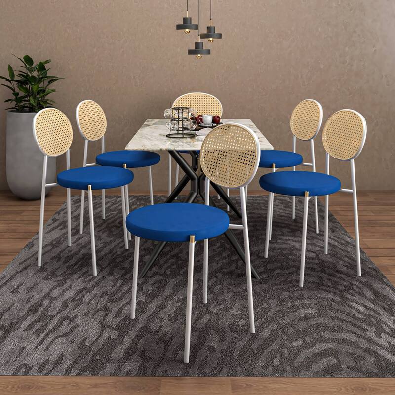 7-Piece Dining Set with 55-Inch Sintered Stone Dining Table and 6 Velvet Side Chairs