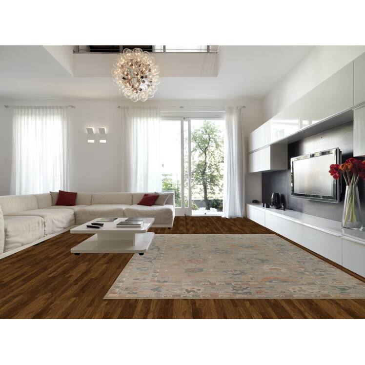 Vegetable Dye Oushak Turkish Large Rug Hand-Knotted Floral Wool Carpet - 9'11"x 14'8"