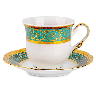 Royal Green Porcelain Tea Coffee Cup and Saucer Set