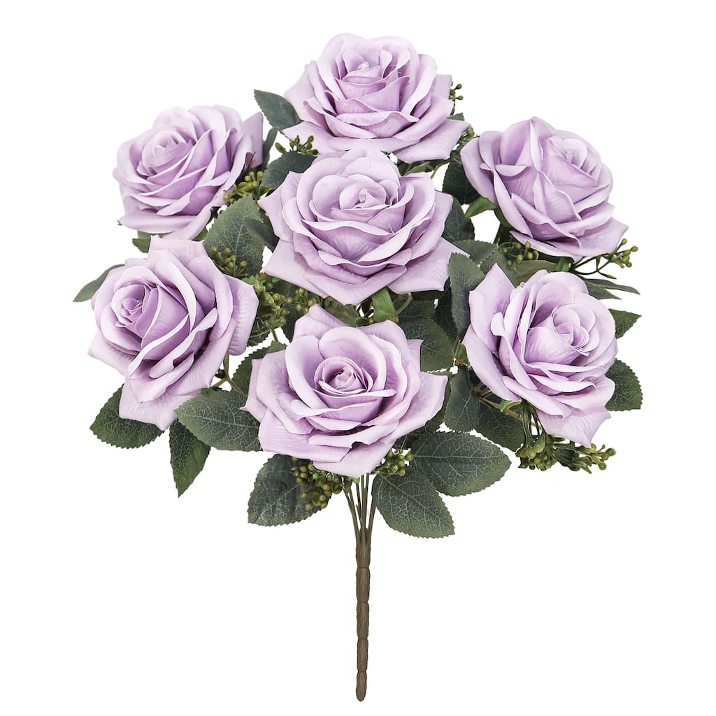 Set of 2 Lilac Purple Artificial Queen Tea Rose Flower Stem Bush Bouquet 17in - 17" L x 9" W x 9" DP