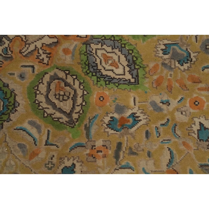 Hand Knotted Oriental 100% Wool Carpet Traditional Floral Yellow & Gold Tabriz Area Rug - 9' 7'' X 6' 5''