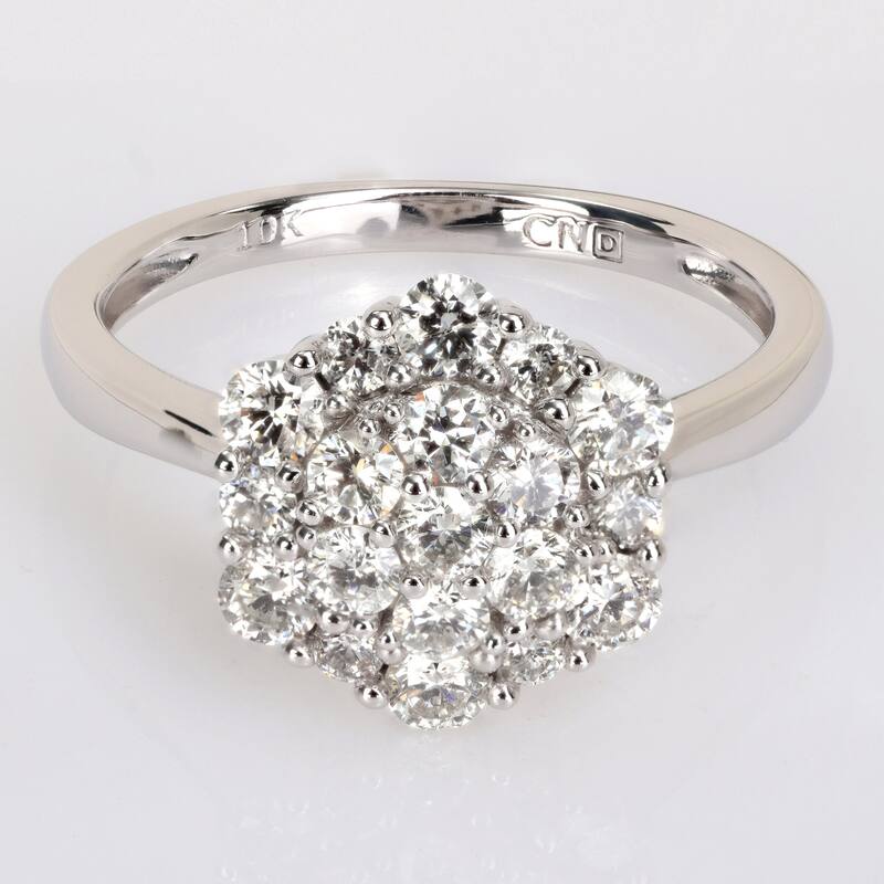 Miadora 1ct TDW Diamond Cluster Engagement Ring in 10k White Gold