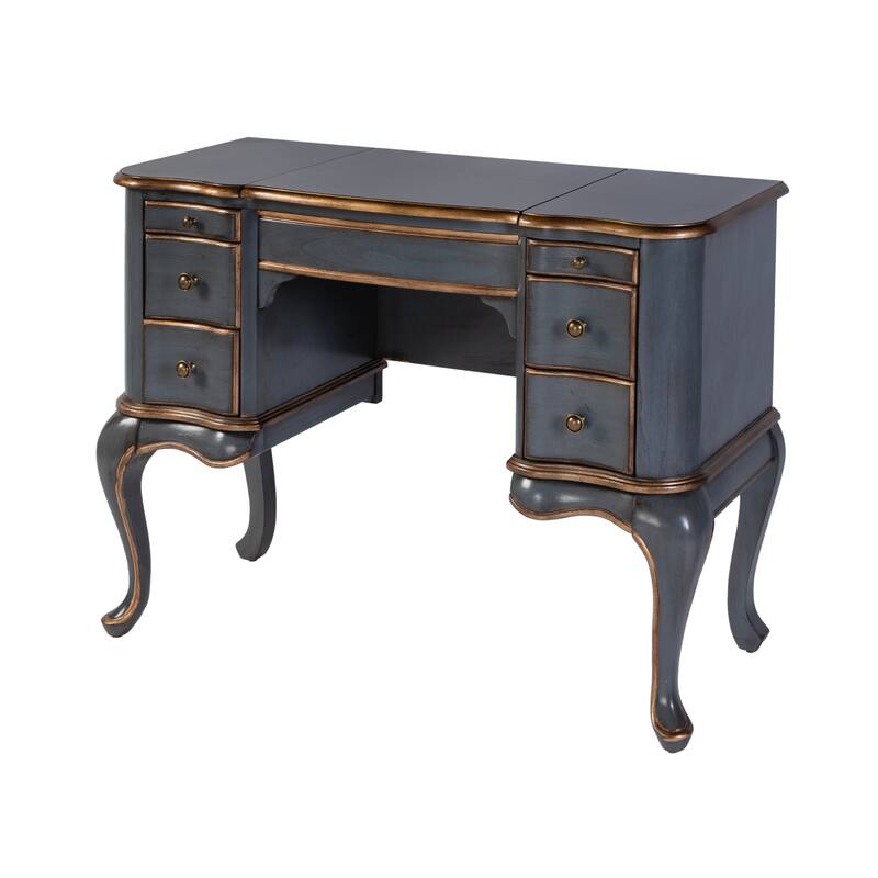 Charlotte 40 in. W Rectangular Wood Vanity/Valet Desk with Storage Drawers and Mirror - Royal Pastel Blue