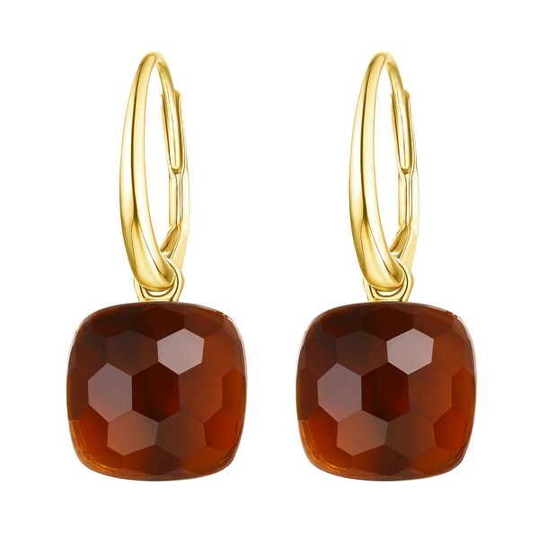 Vedantti Magic Honeycomb Cut Mandarin Garnet Gemstone Magical Leverback Earring