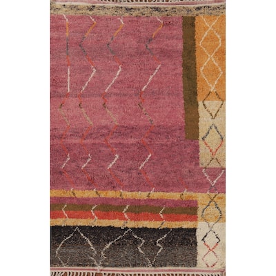 Pink Moroccan Oriental Area Rug Handmade Wool Carpet - 5'10" x 9'8"