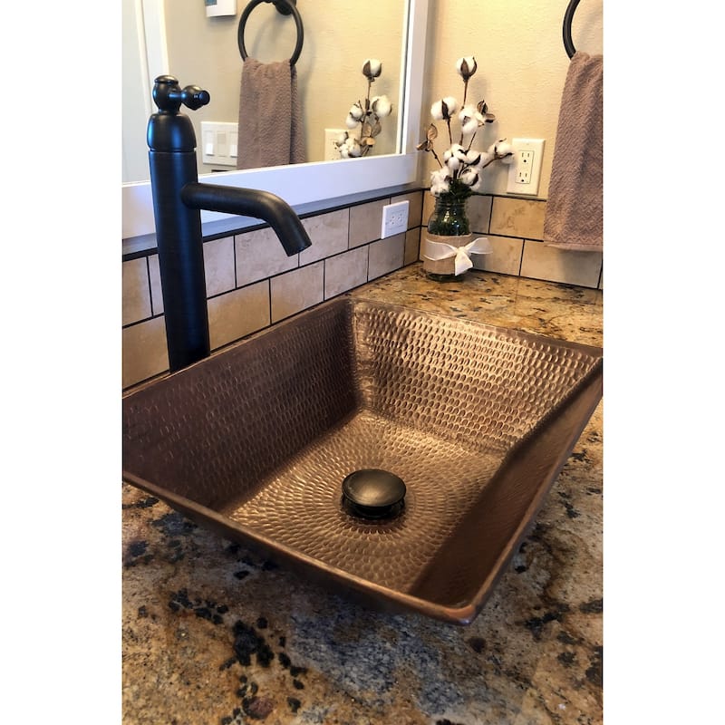 17-in Rectangle Wired Rim Vessel Hammered Copper Sink (VREC17WDB)