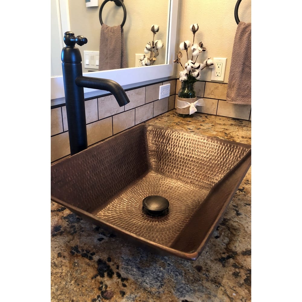 17-in Rectangle Wired Rim Vessel Hammered Copper Sink (VREC17WDB)