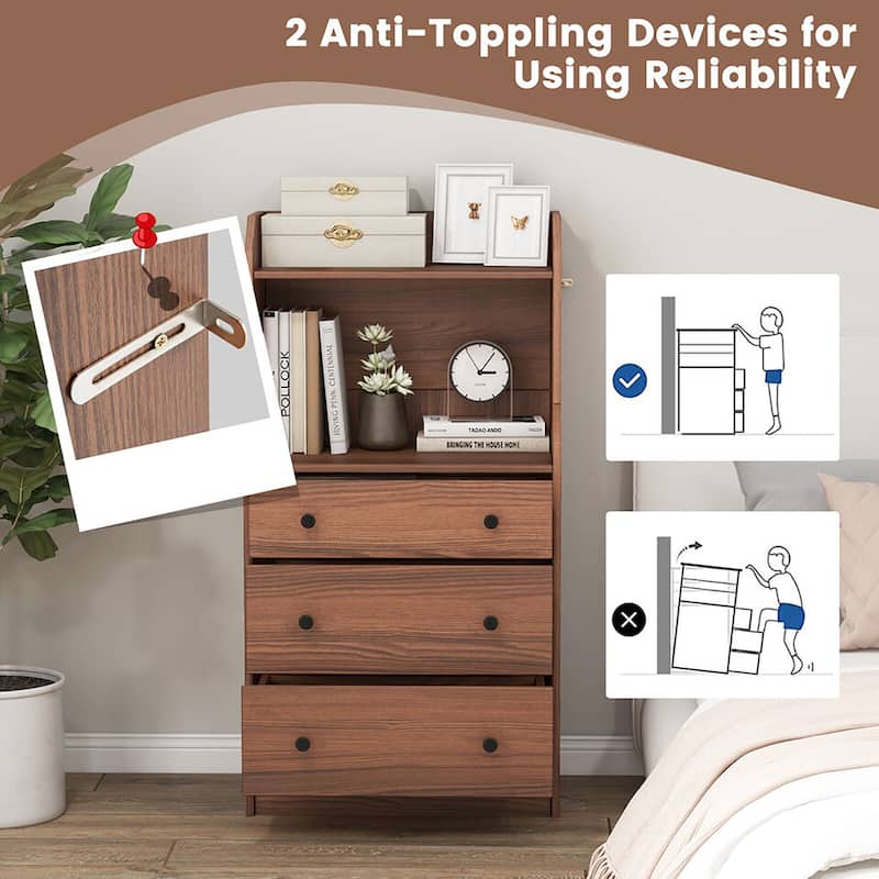 Gymax 3-Drawer Dresser 44'' Tall Wood Storage Organizer Chest w/ 2