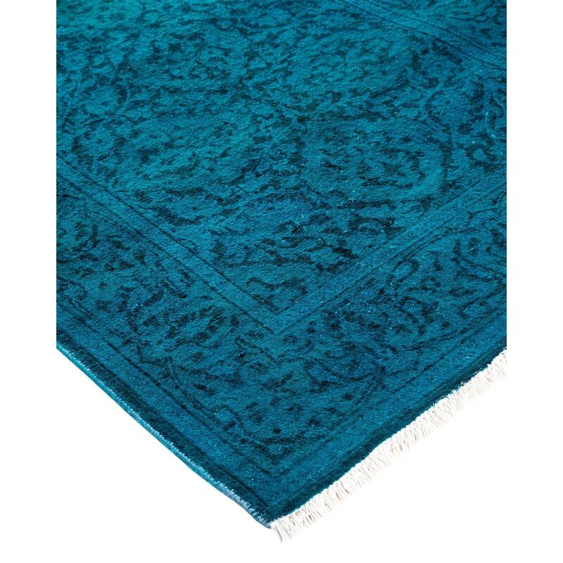 Overton Hand Knotted Wool Vintage Inspired Modern Contemporary Overdyed Blue Runner Rug - 2' 6" x 23' 9"