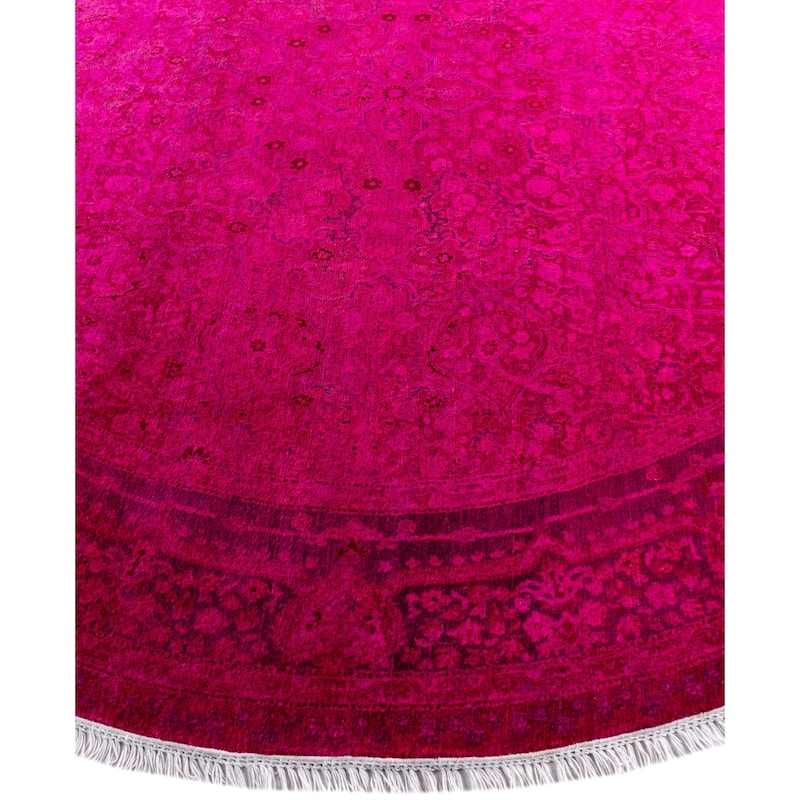 Overdyed One-of-a-Kind Hand-Knotted Round Area Rug - Pink - 7' 1" x 7' 1"