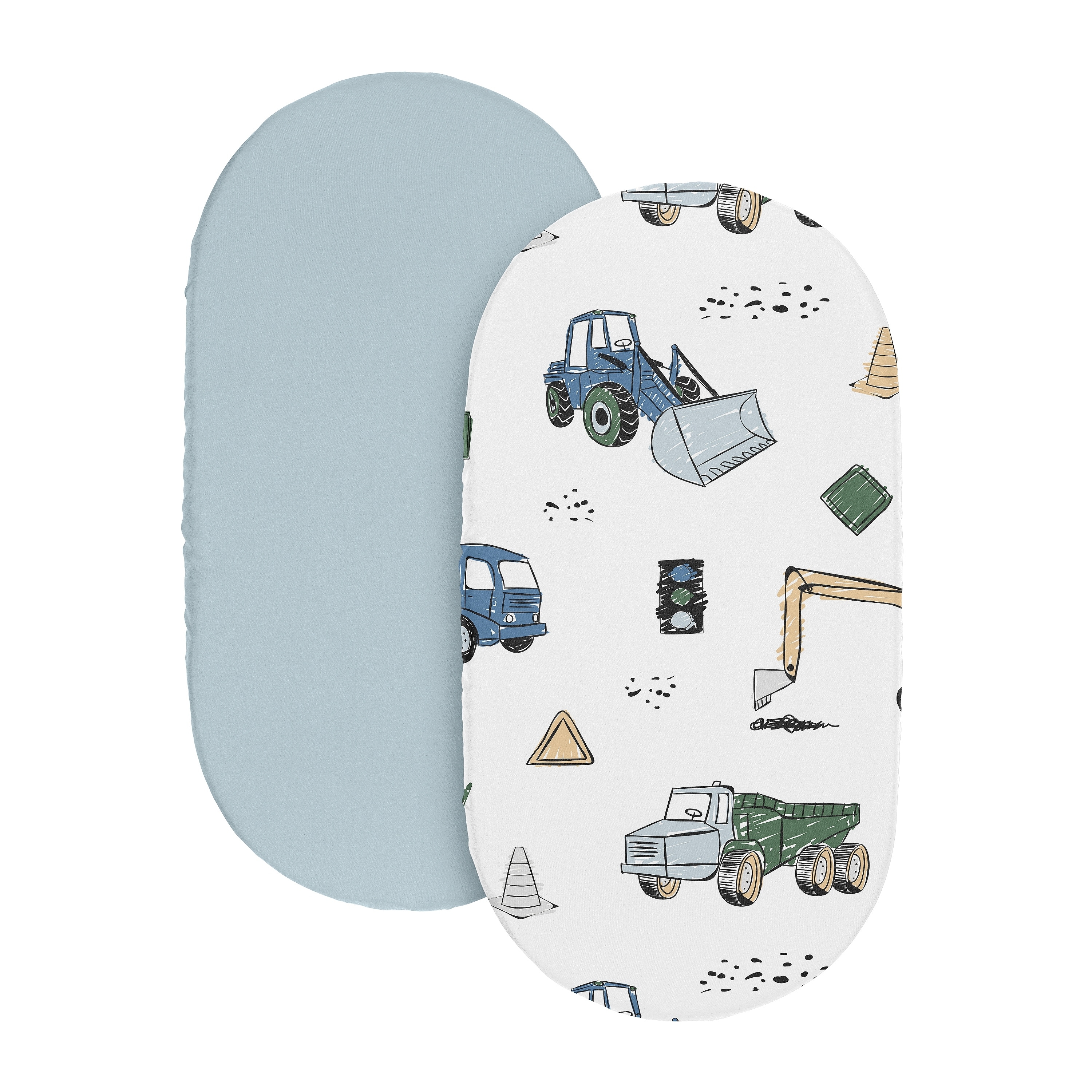 Sweet Jojo Designs Construction Truck Boy 2 Pack Baby Bassinet Fitted Sheets Blue Grey Green Transportation Zone Vehicles Crane Bed Bath Beyond 40042636