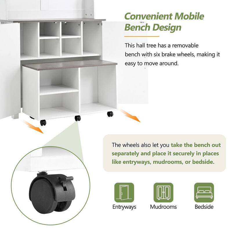 Versatile Hall Tree With Bench Shoe Storage Black Hooks